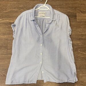 Lola River Blue Stripe Button-Front Cap Sleeve Blouse